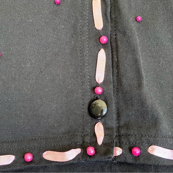 Michael Simon Event Breast Cancer Awareness Women's Black Cardigan Pink Ribbon L - Picture 13 of 16